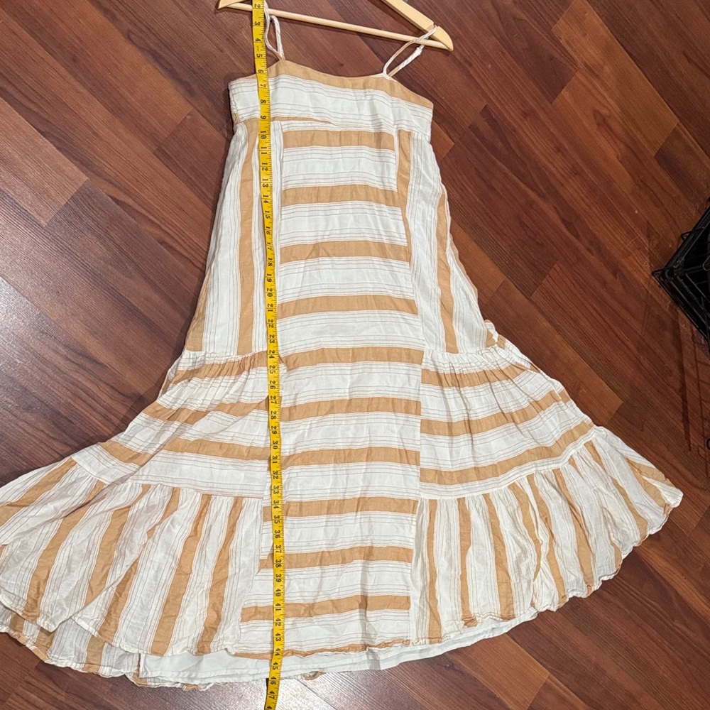 Chic Striped Tan and White Maxi Dress